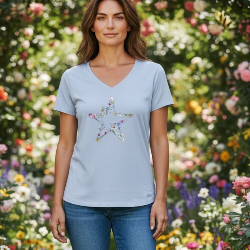 Life is Good W's Blooming Wildflowers Star Crusher Vee Tee